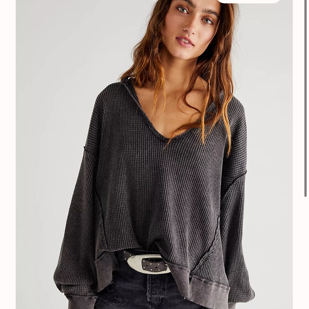 We The Free Charcoal Waffle Knit Top